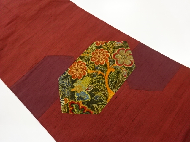 JAPANESE KIMONO / TSUMUGI CUT-AND-PATCH SAGARA EMBROIDERY FLORAL PATTE